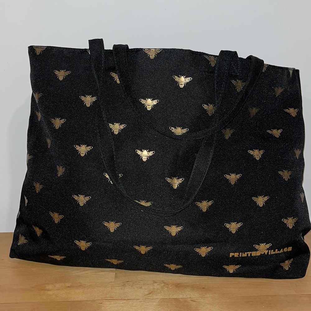 Black and Gold Bee Printed Tote